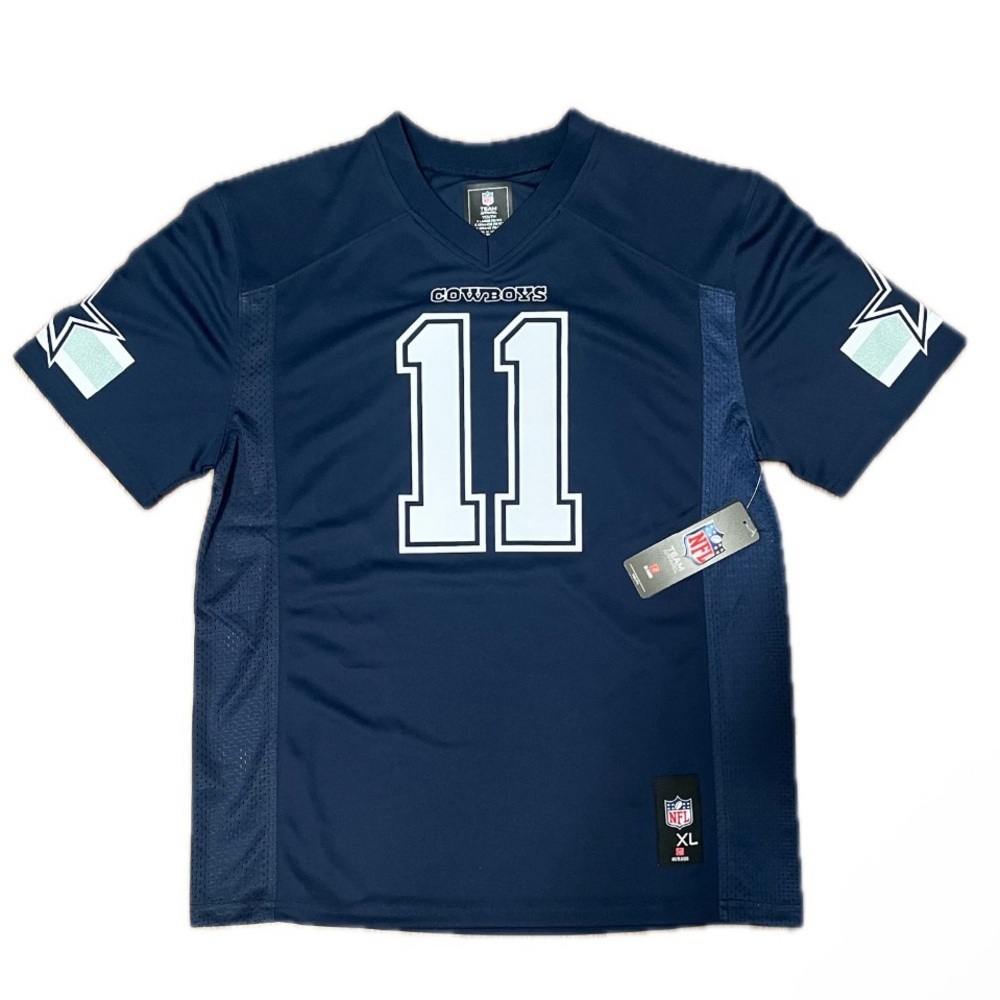 nwt parsons cowboys jersey navy blue 11 kids boys football dallas silver texas
